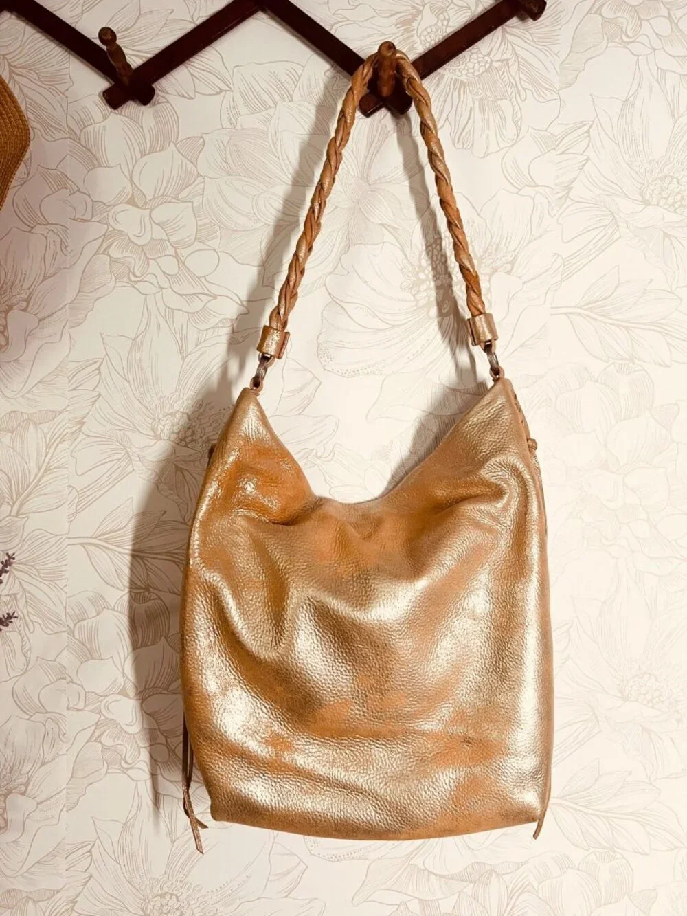 Hobo Lindley Metallic Leather Shoulder Bag With Braided Strap & Tassels Sandlewo